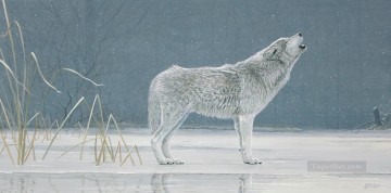 Wolf Painting - howling wolf in snow